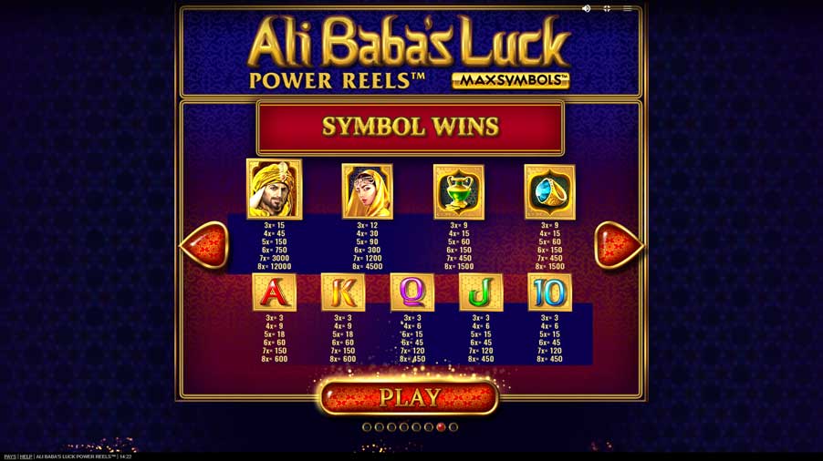 สัญลักษณ์อัตราจ่าย Ali Baba's Luck Power Reels