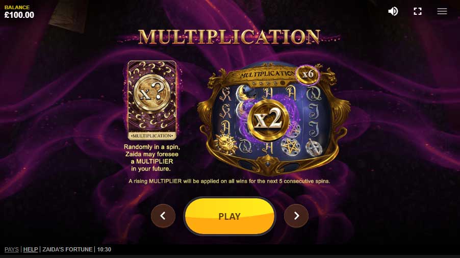 ฟีเจอร์ Multiplication Zaida's Fortune Slot