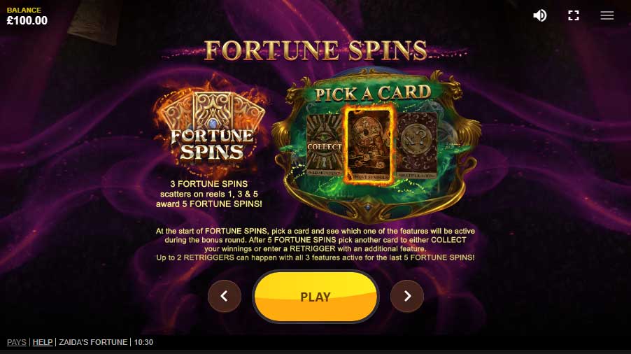 ฟีเจอร์ Fortune Spins เกมสล็อต Zaida's Fortune